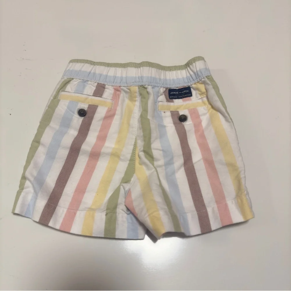 Janie &Jack White Polo body Shirt with Striped Shorts 6-12 months
